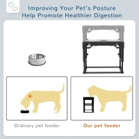 PawHut Dog Food Bowls, 7 Adjustable Height Elevated Dog Bowls w/ Stainless Steel, Black(m-5)