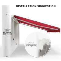 Outsunny 12' x 10' Retractable Awning Patio UV Resistant Fabric and Aluminum Frame for Deck, Balcony, Yard, Wine Red(m-7)
