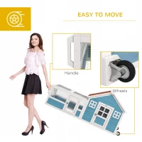 PawHut Rabbit Hutch Outdoor with Asphalt Roof, Handle, Wheels, 64" x 23.3" x 30.6", for Small Animals, Blue(m-6)