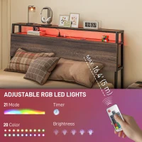 HOMCOM Queen Size Bed Frame with LED Lights and Charging Station, Queen Bed Frame with Storage Headboard, Noise-Free, Walnut(m-4)