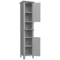 kleankin Bathroom Cabinet, Freestanding Linen Cabinet with Open Shelves, 13.8" x 11.8" x 62.4", Grey(m-11)