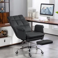 HOMCOM PU Leather Executive Office Chair, Ergonomic and Reclining Office Desk Chair with Footrest, Black(m-10)