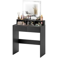 HOMCOM Makeup Vanity Table with LED Lights, for Bedroom, Modern Dressing Table with Drawers, Compartments, Black(m-2)