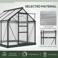 Outsunny Polycarbonate Greenhouse, Heavy Duty Outdoor Aluminum Walk-in Green House Kit Vent Door, 6.2'x6.2'x6.6' Gray(m-5)