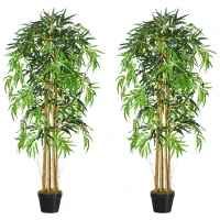 Outsunny Set of 2 5FT Artificial Tree Bamboo Tree Fake Plants in Pot for Home Office Living Room Decor, Green(m-11)