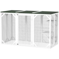 PawHut Catio Outdoor Cat Enclosure with Waterproof Roof, Multi-Level Platforms, Lock, White(m-2)