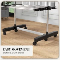 HOMCOM Garment Drying Rack Stainless Steel Folding Clothes Hanging Rack with Side Wings Castors for Indoor Outdoor Black(m-7)