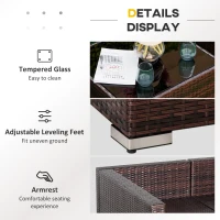Outsunny 4-Piece Patio Furniture Sets Outdoor Wicker Conversation Set PE Rattan Sectional sofa set with Tempered Glass Coffee Table and Cushions for Backyard and Garden, Brown(m-6)
