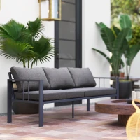 Outsunny 3-Seat Aluminum Outdoor Couch Patio Sofa with Cushions, Wide Seat, Armrests for Garden, Backyard, Balcony, Dark Grey(m-1)