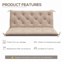 Outsunny 2 Seater Garden Bench Cushion, Soft Thick Outdoor Non-Slip 2 Seater Soft Pad With Backrest for Garden Patio, 47" x 43" x 5", Khaki(m-5)