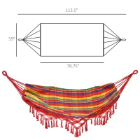 Outsunny Brazilian Style Hammock Extra Large Cotton Hanging Camping Bed with Carrying Bag, for Patio Backyard Poolside, Rainbow Stripe(m-3)
