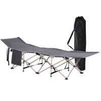Outsunny Folding Camping Cot for Adults with Carry Bag, Side Pocket, Outdoor Portable Sleeping Bed for Travel Camp Vocation, Grey(m-2)