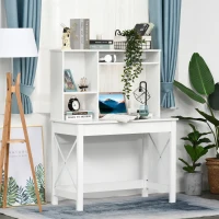 HOMCOM Computer Desk with Hutch, Home Office Table with Storage Shelves and Open Compartments for Writing, Work, White(m-1)