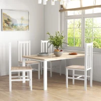 HOMCOM Farmhouse Dining Table Chairs, Set of 4 Pine Wood Kitchen Table Chairs with Slat Back for Living Room, Bedroom, White(m-2)
