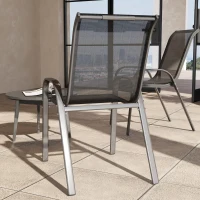 Outsunny Set of 2 Outdoor Dining Chairs, Stackable Lawn Chairs with High Back, Breathable Mesh Seat for Garden Porch, Black(m-10)