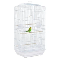 PawHut 36" Bird Cage, Macaw Play House, Cockatoo, Parrot, Finch Flight Cage, 2 Doors, Perch 4 Feeder Pet Supplies, White(m-2)