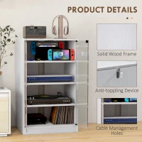 HOMCOM 5-Tier Media Cabinet, Media Stand with Adjustable Shelves, Tempered Glass Doors, and Cable Management, Distressed White(m-6)