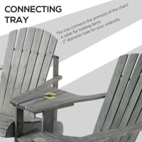 Outsunny Double Wooden Adirondack Chair Muskoka Chair with Middle Table, Outdoor Patio Porch Tete-A-Tete Bench Two Seater w/ Umbrella Hole, Grey(m-6)