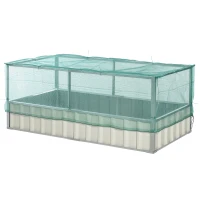 Outsunny Raised Garden Bed, 5.7 x 3 x 2.3ft Steel Planter Box Outdoor with Cover, Gloves for Growing Vegetables, Flowers, Herbs, Green(m-14)