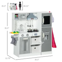 Qaba Play Kitchen Set for Kids W/ Lights Sounds, Apron and Chef Hat, White(m-3)