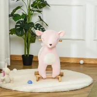 Qaba Kids Plush Ride-On Rocking Horse Deer-shaped Plush Toy Rocker with Realistic Sounds for Child 36-72 Months Pink(m-8)