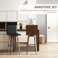 HOMCOM Swivel Bar Stools Set of 2, Upholstered Bar Height Stools, Bar Chairs with Soft Padding Seat and Wood Legs, Black(m-4)