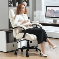 Vinsetto Executive Office Chair with Wide Seat, Computer Desk Chair with Adjustable Height, Swivel Wheels, Cream White(m-2)