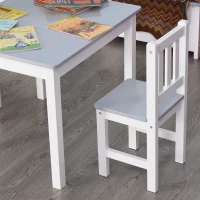 Qaba Kids 3 Piece Table and Chair Set Ideal for Arts, Meals, Lightweight Wooden Homework Activity Center, Toddlers Age 3+, Grey(m-9)