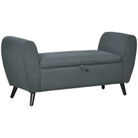 HOMCOM Modern Upholstered Storage Bench with Arms, Linen-Feel Fabric Ottoman Bench for Bedroom Entryway Living Room, Dark Gray(m-1)