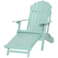 Outsunny Folding Adirondack Chair, Muskoka Chair with Pull-out Footrest, Outdoor Wooden Fire Pit Lounger for Patio, Porch, Poolside, Garden, Green(m-11)