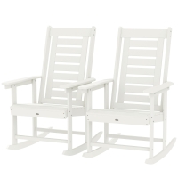 Outsunny 2 Pieces Outdoor Rocking Chairs, HDPE Patio Rockers with 28" High Back, Wide Armrests for Porch Backyard, White