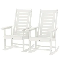 Outsunny 2 Pieces Outdoor Rocking Chairs, HDPE Patio Rockers with 28" High Back, Wide Armrests for Porch Backyard, White(m-1)