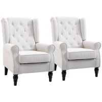 HOMCOM Button-Tufted Accent Chair with High Wingback, Rounded Cushioned Armrests and Thick Padded Seat, Set of 2, Cream White(m-11)