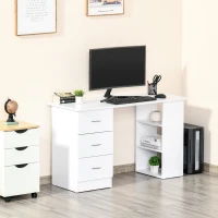 HOMCOM Computer Desk, 47" Writing Table with 3-Tier Shelves and 3 Reversible Drawers for Home Office, Bedroom, White(m-9)