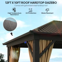Outsunny 10' x 12' Outdoor Hardtop Gazebo Metal Roof Patio Gazebo with Aluminum Frame, Mesh Nettings, Brown(m-4)