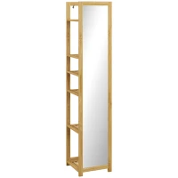 HOMCOM 66" x 14" Standing Mirror with 6-Tier Shelf, Floor Mirror Full Body Mirror for Bathroom, Living Room, Nature Wood(m-2)