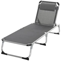 Outsunny Folding Lounge Chair, Patio Lounger with Headrest, 5-Level Adjustable Backrest, and Aluminum Frame, Grey(m-11)