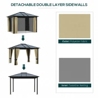 Outsunny 10' x 12' Hard Top Gazebo Canopy Sunshelter Waterproof Sun Shade with Sidewalls and Mosquito Netting(m-5)