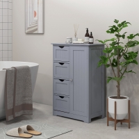 kleankin Bathroom Storage Cabinet, Floor Cabinet with Adjustable Shelf and 4 Drawers, Side Cabinet for Washroom, Grey