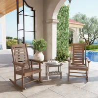 Outsunny 2 Pieces Outdoor Rocking Chairs, HDPE Patio Rockers with 28" High Back, Wide Armrests for Porch Backyard, Brown(m-2)