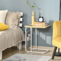 HOMCOM Industrial Side Table, C-Shaped Mobile End Coffee Table with Storage Bag for Sofa Couch Bed(m-8)