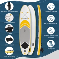 Outsunny Inflatable Paddle Board, Stand Up Paddle Board Adjustable Aluminum Paddle Non-Slip Deck Spray-painted Board, with ISUP Accessories & Carry Bag, 10'5'' x 30" x 6", Yellow(m-4)