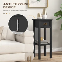 HOMCOM 2-Tier Side Tables Set of 2 with Drawer and Shelf, 2 Pieces End Tables for Living Room and Hallway, Black(m-6)