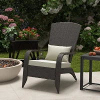 Outsunny Patio Wicker Adirondack Chair, Outdoor Rattan Muskoka Chair with Cushions for Patio, Garden, Backyard Khaki(m-8)