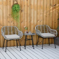 Outsunny 3 Piece Patio Set, Outdoor Bistro Furniture, PE Rattan Wicker Table and Chairs, Cushioned, Cream White(m-10)