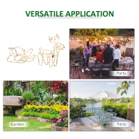 Outsunny 35" Christmas Reindeer and Sleigh with LED Motif Warm White Lighting, Indoor Outdoor Steel Frame Yard Decoration(m-7)