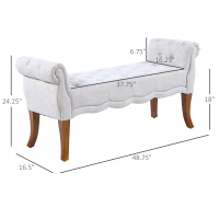 HOMCOM Traditional Style End of Bed Bench, Upholstered Entryway Bench with Button Tufted and Rounded Arm, Light Gray(m-3)