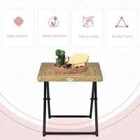 Outsunny Patio Wicker Coffee Table, Outdoor PE Rattan Garden Folding Side Table, 15.75"x15.75"x15.75", Nature Wood(m-5)