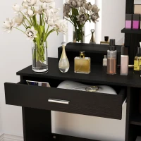 HOMCOM Vanity Desk with Mirror, Makeup Vanity w/ Drawer, Open Compartment and Shelves, Cabinet, Adjustable Shelves for Bedroom(m-9)