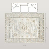 HOMCOM 9x12 Area Rug, Indoor Boho Machine Washable Carpet for Living Room, Bedroom, Dining Room, Kitchen, Blue(m-3)